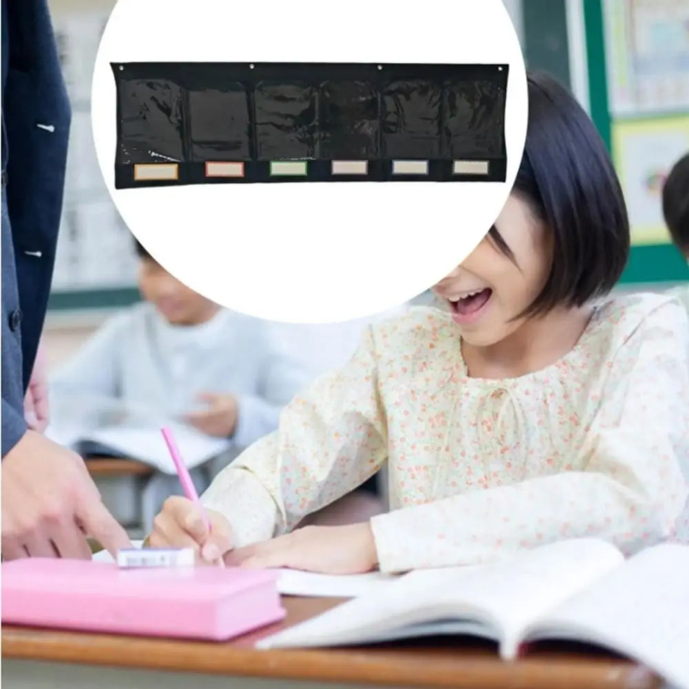 Sturdy Horizontal Storage Pocket Chart Reusable with 6 Clear Pockets Wall Pocket Chart with Label Durable Foldable Oasis Select