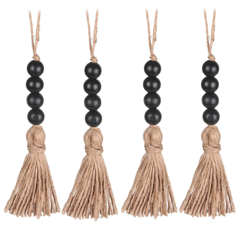 Home Decor Wood Bead Closet Pendant With Tassels Clothes Rack Garland Farmhouse Rustic Door Handle Drawer Knob Oasis Select