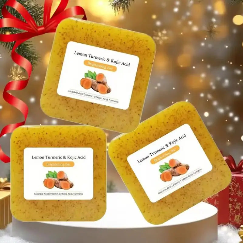 3PCS Christmas Lemon Curcumin Acid Soap, rich in turmeric lemon ingredients, gently cleanses the face and hands Oasis Select 300g