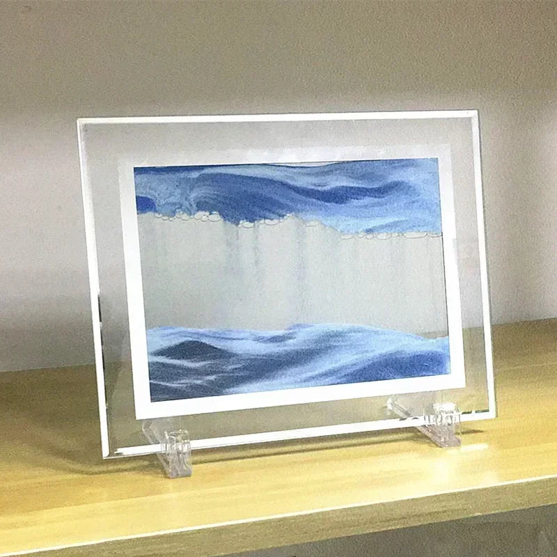 Round Glass Deep Sea Sand Art Picture Dynamic Flowing Sandscape Ornament Creative Quicksand Painting Desktop Decor Craft Oasis Select