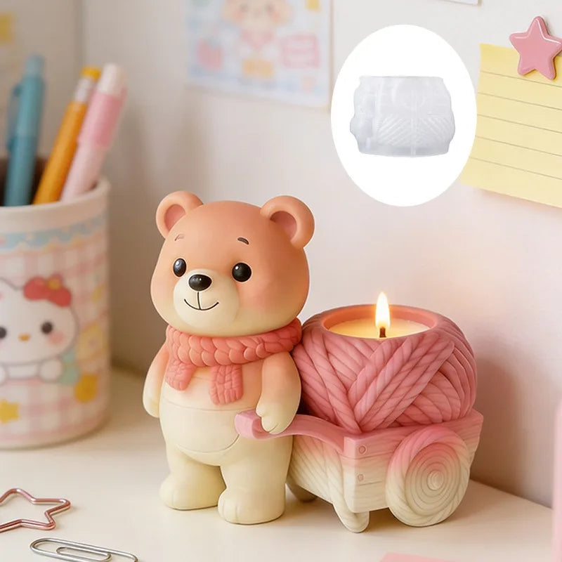 Floral Cart Bear Silicone Mold For DIY Cement Plaster Gypsum Cup - Resin Candle Holder Flower Pot Vase Tray Jewelry Mold Oasis Select