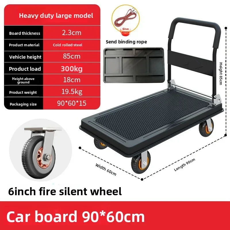 Multi-functional Silent trolley Steel trolley Pull goods Folding flatbed truck Small trailer Truck Supermarket storage Oasis Select