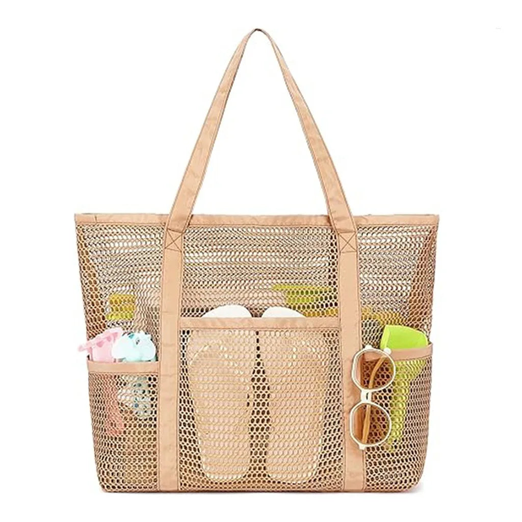 Sand-Proof Storage Bag Comfortable Swimming Storage Bag Large Capacity Tote Sturdy Mesh Beach Tote Bag For Travel Storage Oasis Select Brown