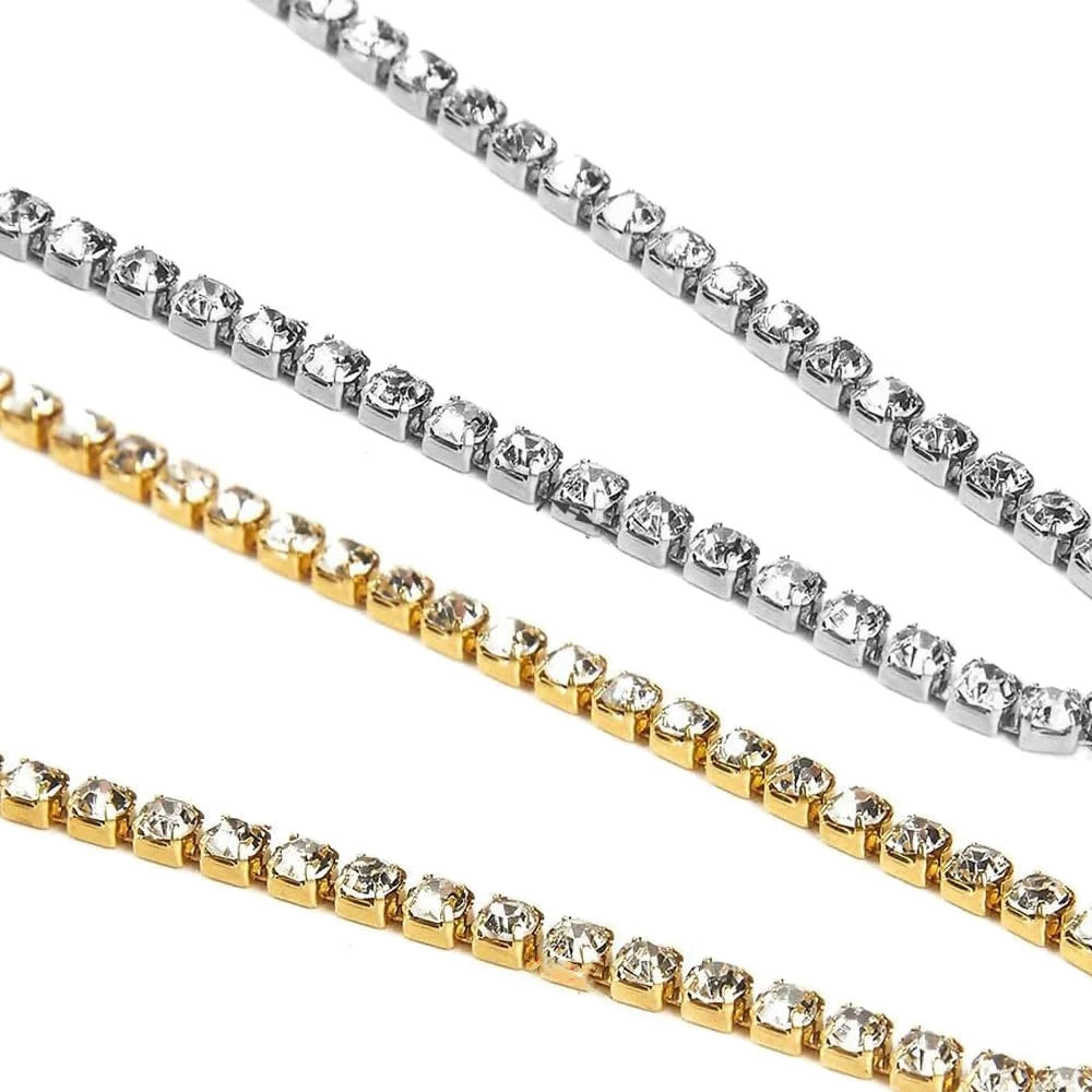 1meter 2/3/4mm Gold Crystal Rhinestone Close Chain Trim Cup Diamond Chain for Charms Sewing Craft DIY Decoration Jewelry Making Oasis Select