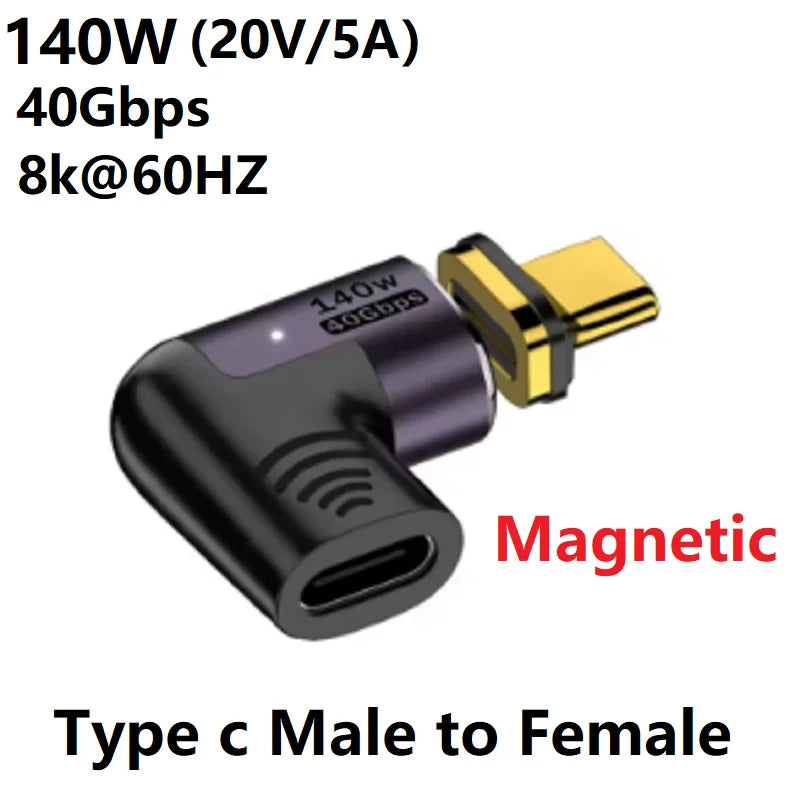 Type c USB C Male to Female USB4.0 Magnetic Adapter 8k USB C To Type C 40Gbps 100W 140W 5A Fast Charging Magnet Converter Oasis Select 140W Elbow