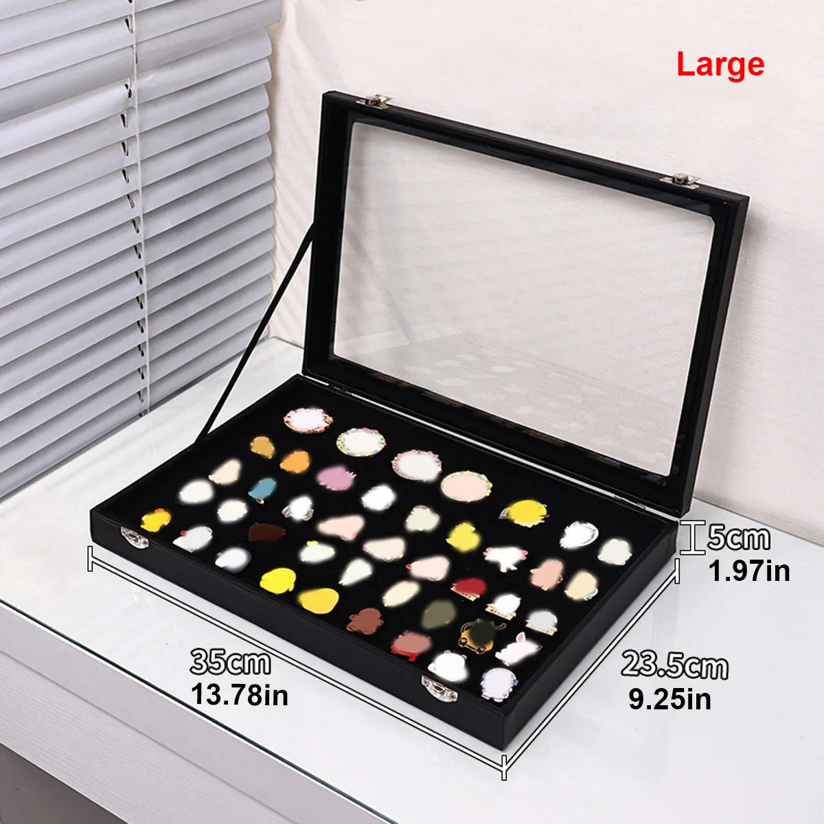 1pc Badge display box with transparent dust cover, brooch and collectible jewelry box, black large capacity jewelry box Oasis Select Black - Large