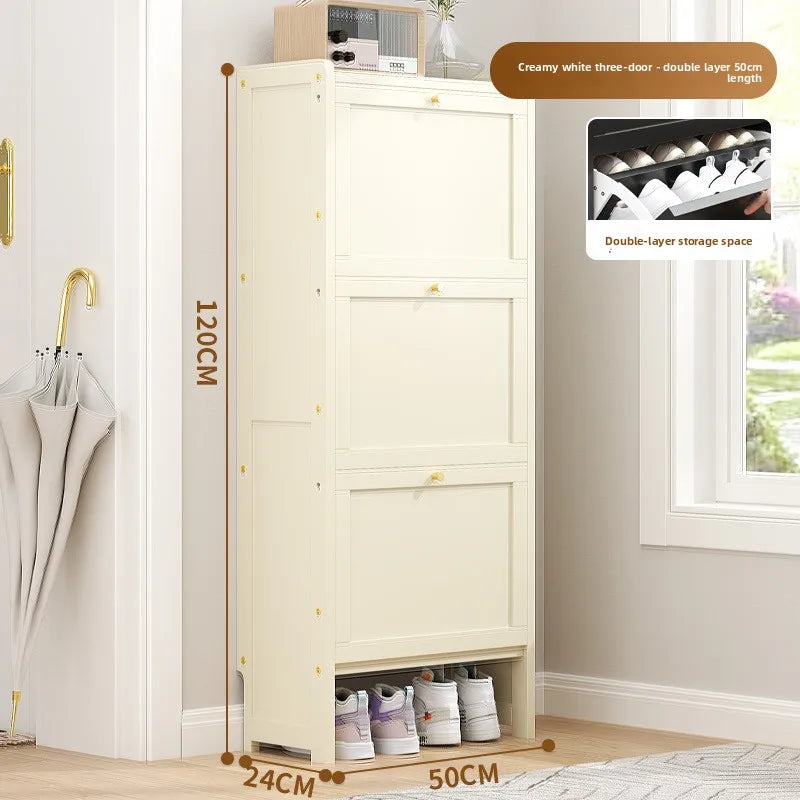 Ultra-thin shoe cabinet 17cm household door economical simple modern storage cabinet narrow large capacity tipping bucket Oasis Select White double 3-50