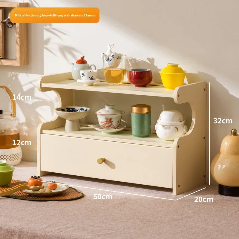 Desktop water cup shelf, shelf, modern simple new Chinese Bogu rack, with tea extraction set, teapot storage and placement rack Oasis Select Milk White 2-50