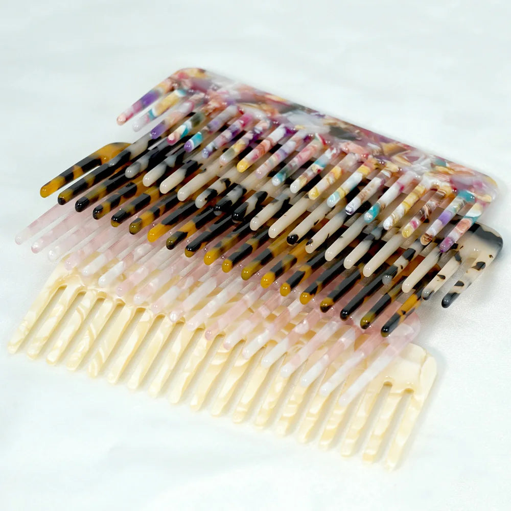 Acetate Hair Comb Set - Wide Tooth Detangling Comb, Anti-static, Tortoise & Colorful Pattern, for Curly/Thick Hair, Daily & Trav Oasis Select