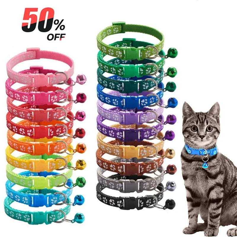 1/6pcs Pet Collar With Bell, Cartoon Footprints, Colorful Dog, Puppy, Cat Accessories, Adjustable Safety Bell Ring Necklace, Pet Oasis Select
