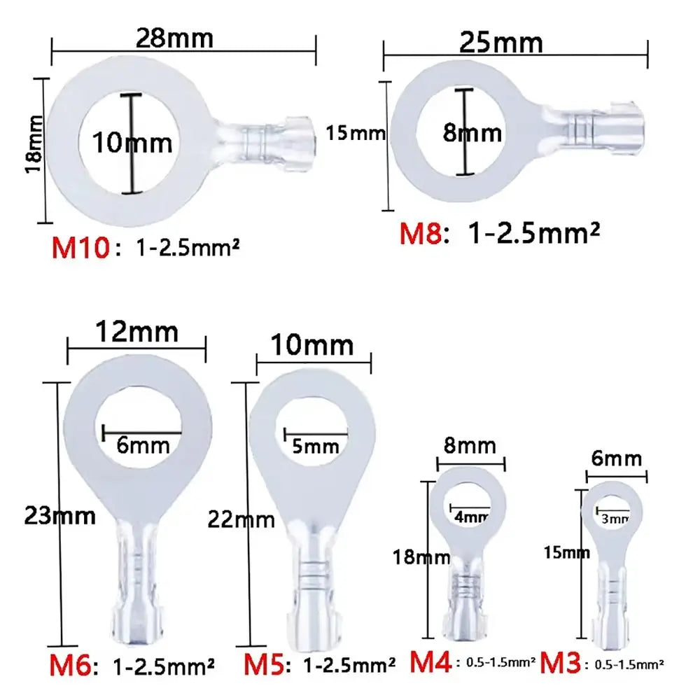 100Pcs New M3/M4/M5/M6/M8 DJ431 Terminal Block Brass Ring Eyes Ring Lugs Tinning Non-insulated Assortment Kit Oasis Select