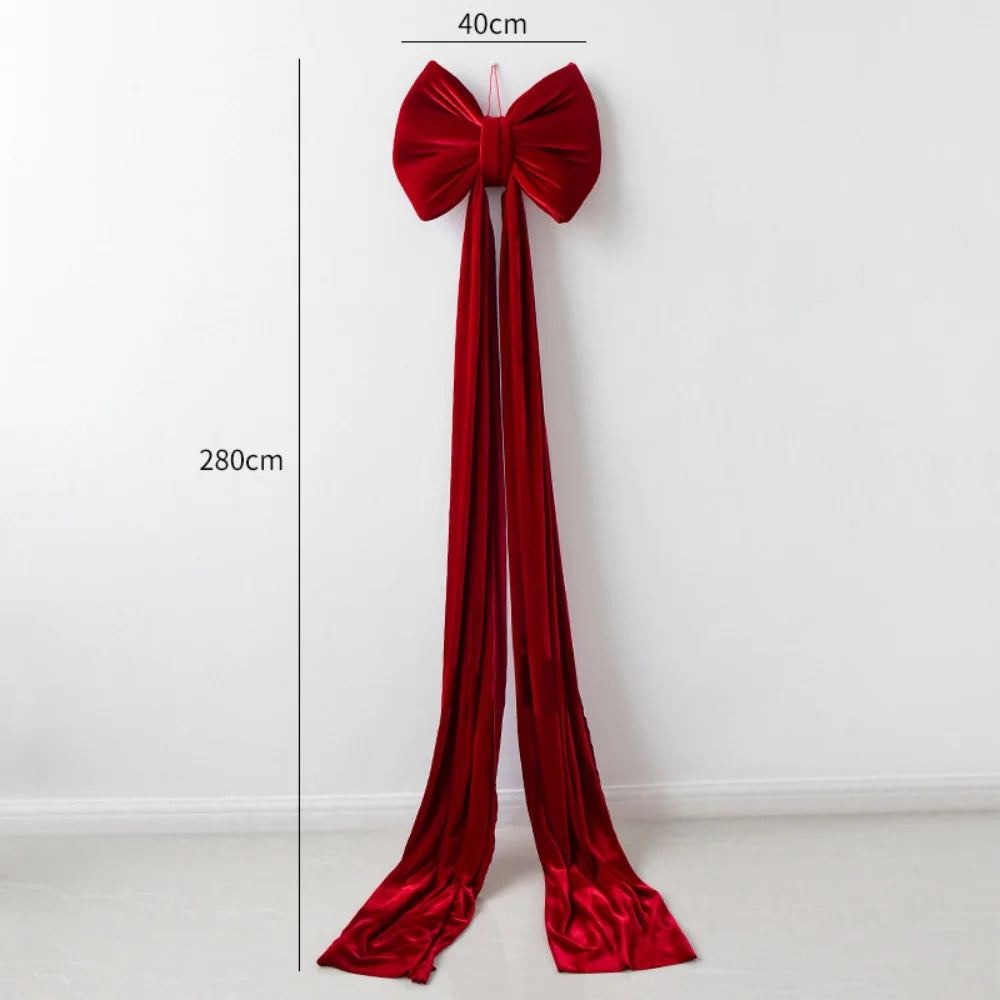 Super Large Christmas Bow Pendant Red Velvet Xmas Tree Bowknot Pendant Ornaments for Home Decor New Year Party Gifts Decoration Oasis Select 280cm Wine red