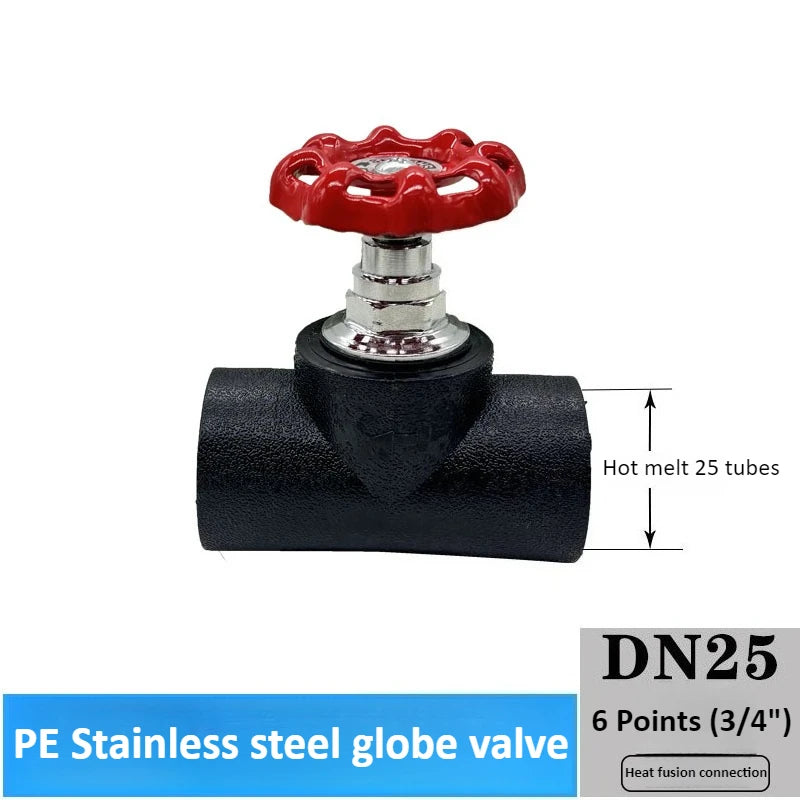 Stainless Steel PE Globe Valve Dn20 To Dn63 Clamp Spring Valve Core Water Pipe Handwheel Gate Switch Hot Melt Pipe Accessories Oasis Select 3l4 DN25 Frosted Globe valve