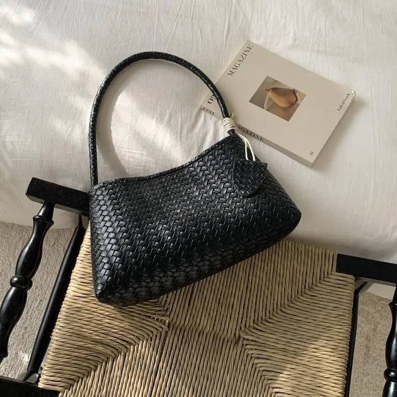 Retro Woven PU Shoulder Bag | Lightweight Magnetic Clasp