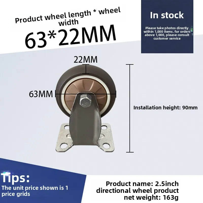 4pcs 1 1.25 1.5 2 Inch Furniture Caster Soft Rubber Universal Wheel Swivel Caster Roller Wheel For Platform Trolley Accessories Oasis Select 2.5 inch D