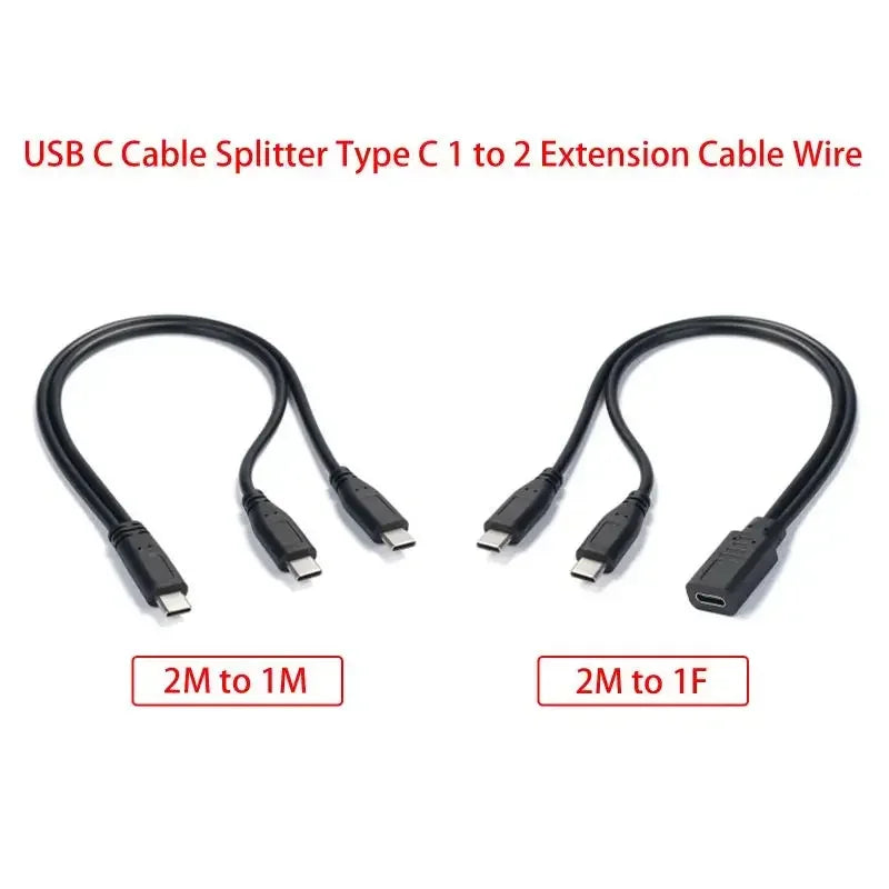 USB-C Splitter 1-to-2 Cable | 15W 3A Charging & Data Sync