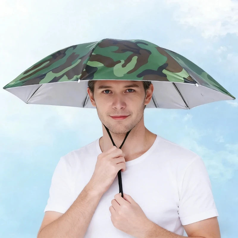 Hands-Free Umbrella Hat – Foldable Sun & Rain Head Umbrella