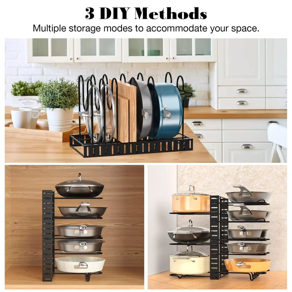 Pot Rack Organizer Under Cabinet,8 Tier Adjustable Pot Organizers Inside Cabinet,Pan Storage Organizer Rack for Storing Pots Pan Oasis Select