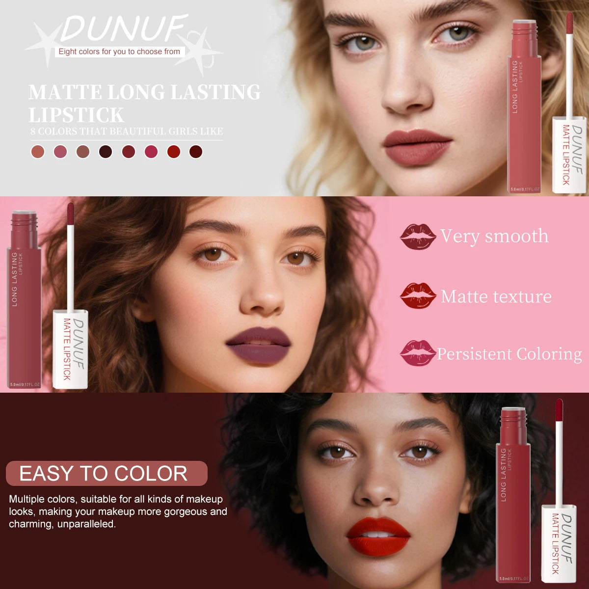 Long-Lasting Lip Gloss 1pcs: Matte Lipstick Non-Stick Cup Waterproof Nude Deep Red Mauve Christmas And Valentine's Day Gifts Oasis Select