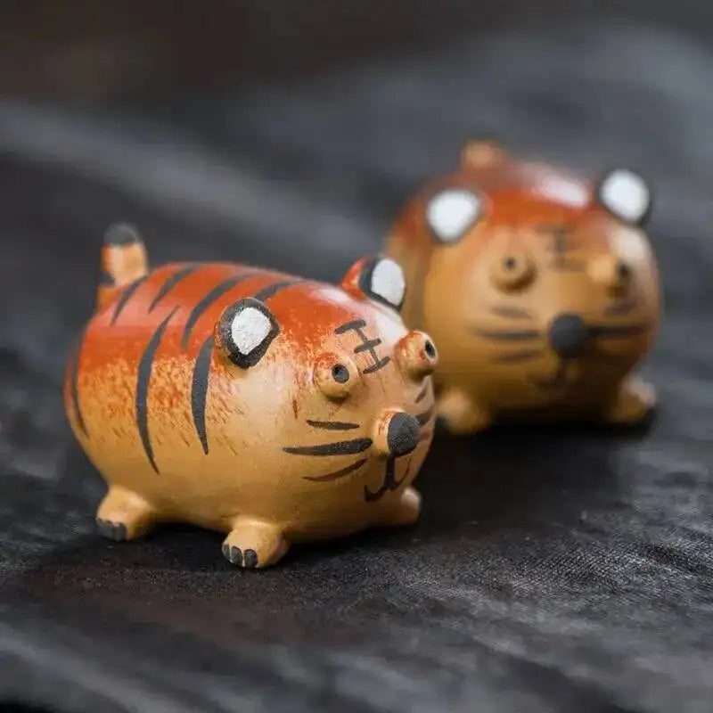 Zisha Tea Pet Tiger Small Ornament Zodiac Clay Painting Tea Plaything Tea Play Accessories Anime FigurineKept Чаепитие Oasis Select