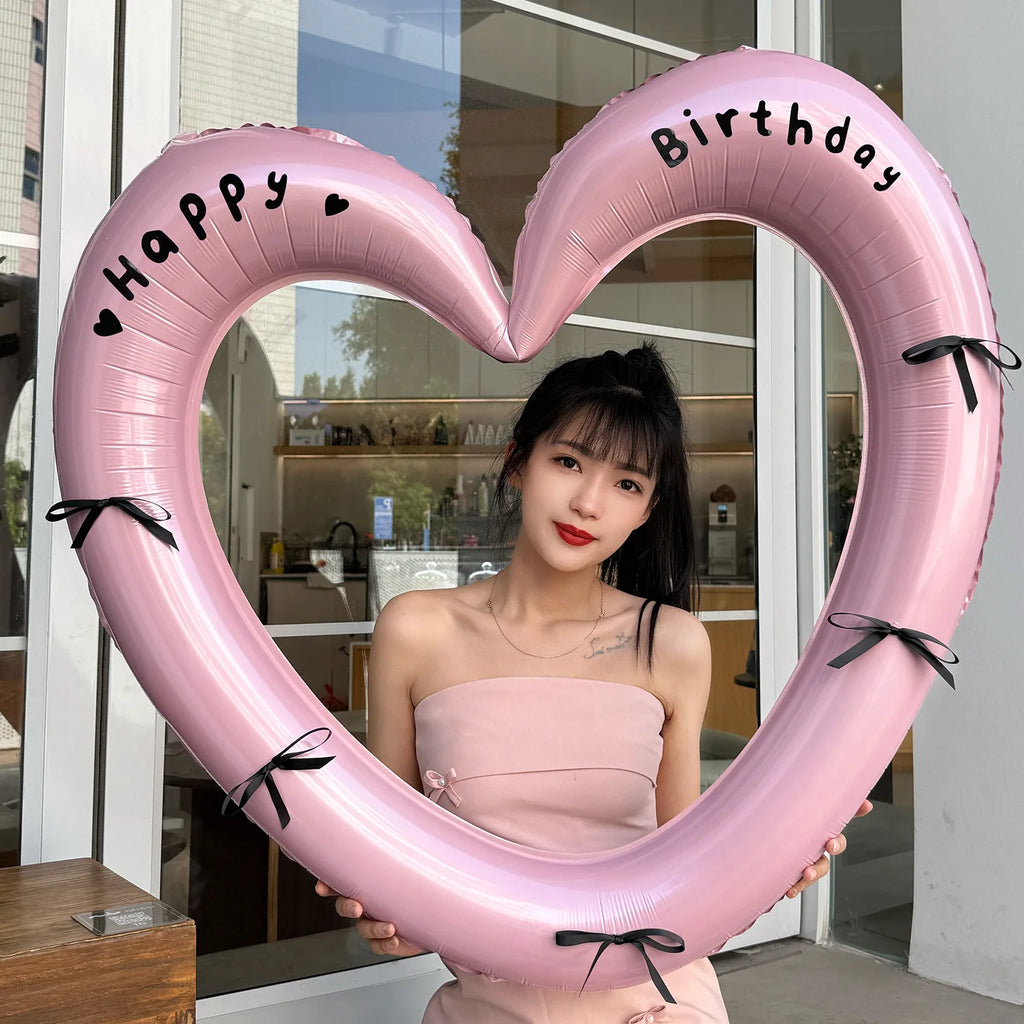40 inch Pink Red Heart Balloon with Bow for Romantic Confession Photo Prop Birthday Valentines Day Party Wedding Decor Oasis Select Pink