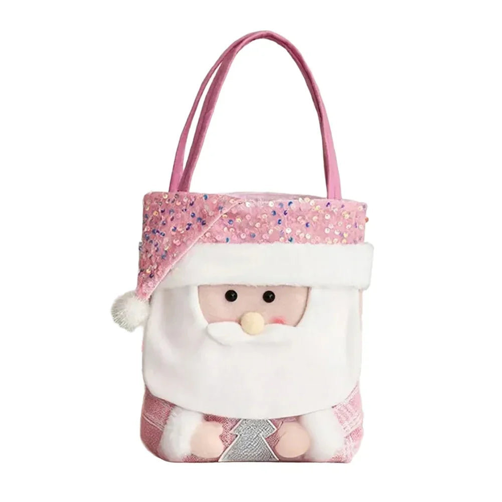 Christmas Bag with Cartoon Doll Fabric and Pink Beads Handheld Design Suitable for Holiday Use and Festive Parties Oasis Select