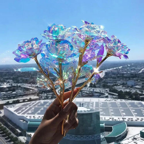 10pcs Galaxy Rose Forever Flower Artificial Luminous Light Rose Valentine's day Gifts Gold Foil Colorful Artificial Flower Oasis Select 10PCS