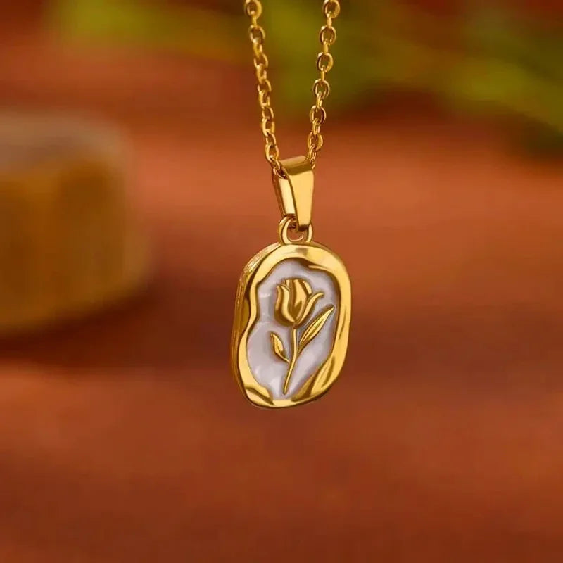 Rose Flower Necklace For Women Gold Color Tulip Flower Pendant Stainless Steel Chain Necklace Wedding Jewelry Birthday Gift Oasis Select