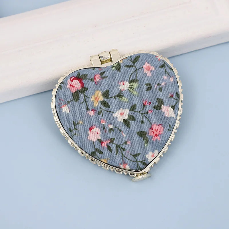 Pocket Floral Mirror Mini Makeup Compact Portable Two-side Folding Make Up Mirror Women Vintage Cosmetic Make Up For Gift Oasis Select Blue-B