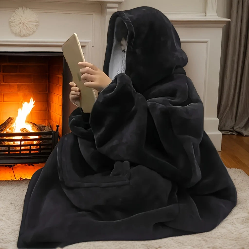 Cozy Oversized Reversible Fleece Hoodie Blanket - Soft Plush Wearable Sweatshirt with Kangaroo Pocket,Oversized Hoodie Blanket Oasis Select black