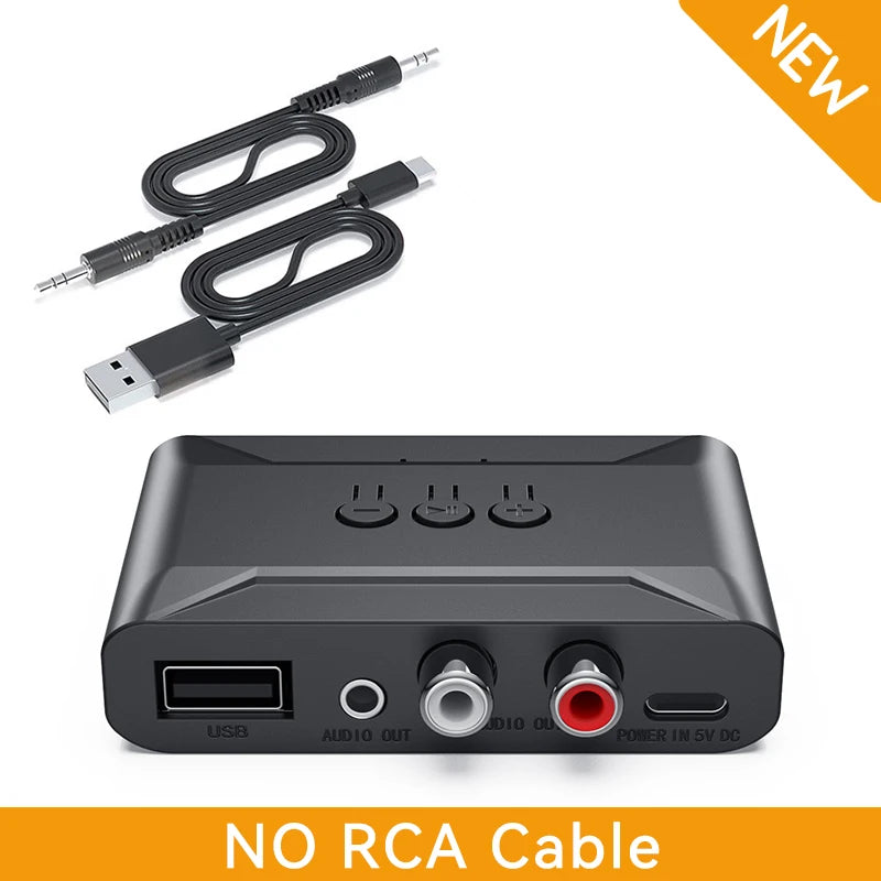 NEW USB Bluetooth 5.4 Audio Receiver Adapter Wireless Stereo Music 3.5mm AUX R/L RCA With Mic Support U-Disk For Car Speaker Amp Oasis Select NO RCA Cable