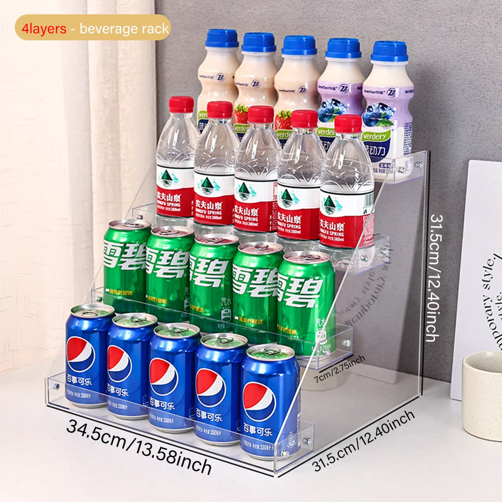 1pc multi-layer acrylic transparent desktop beverage display organizer, multifunctional beer, cola, canned soda, storage shelf Oasis Select 4layers-Transparent