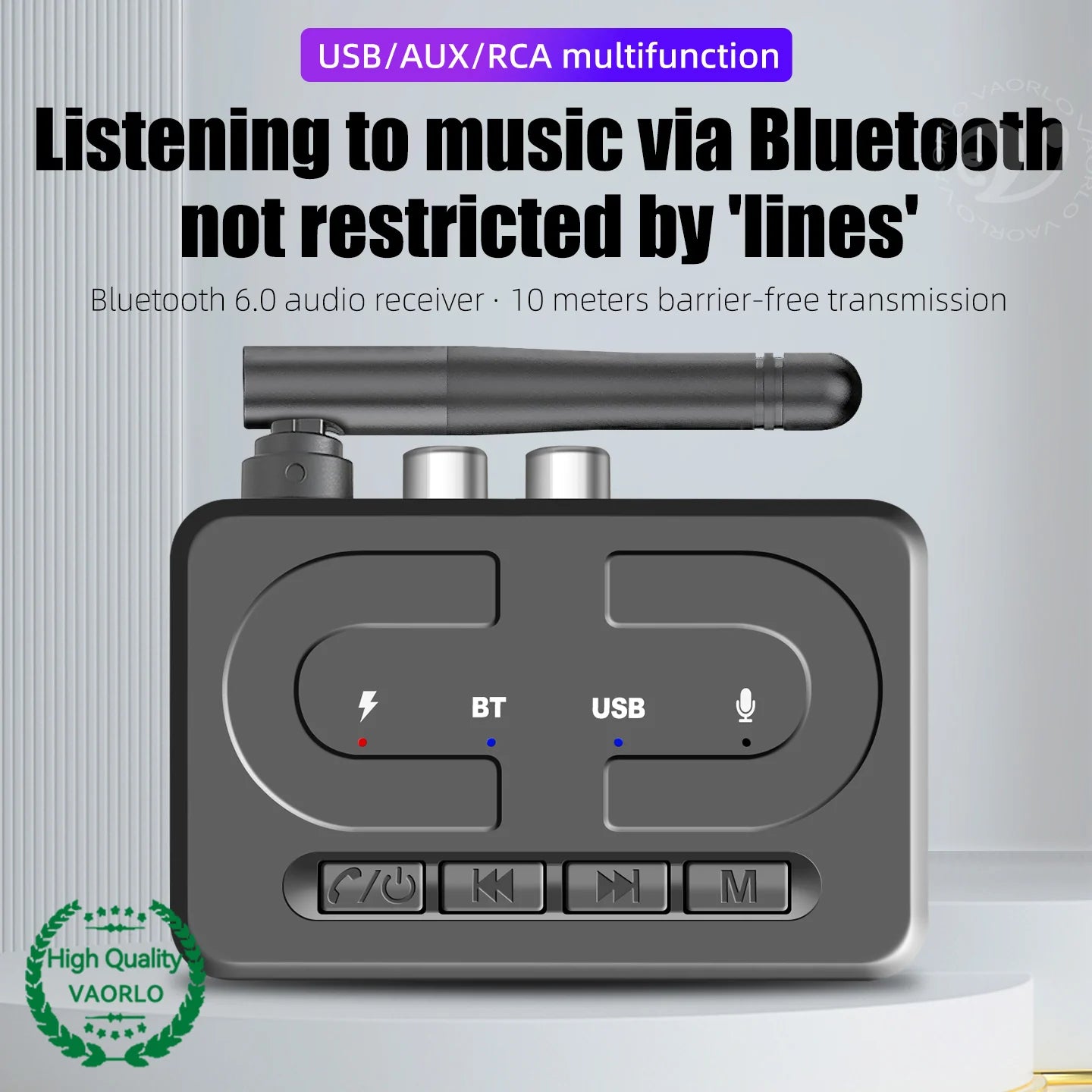 VAORLO Bluetooth 6.0 Audio Receiver 3.5mm AUX RCA With Mic HIFI Stereo Wireless Adapter Support USB U-Disk For Car Speaker Amp Oasis Select