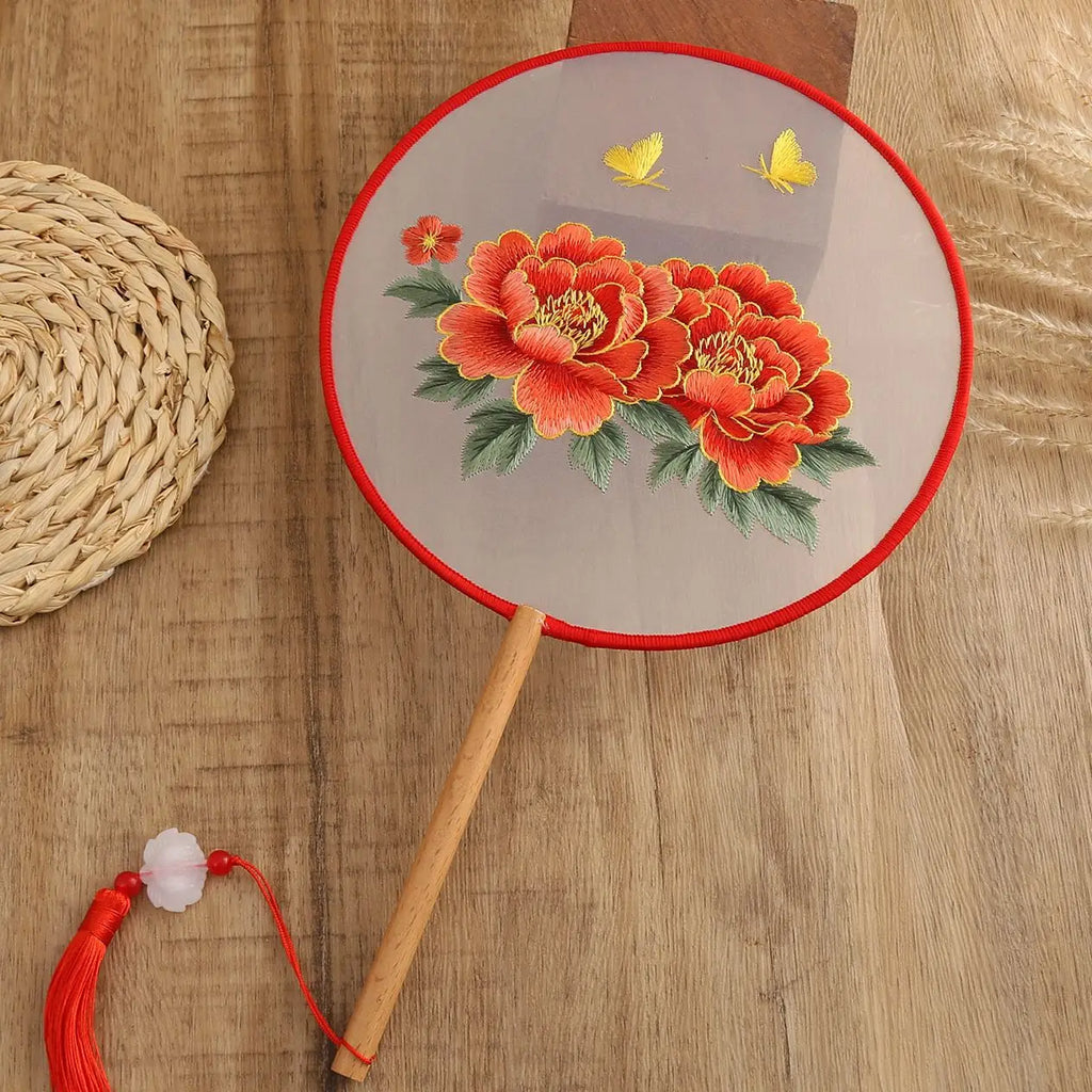 Chinese Silk Round Fan Double-sided Floral Embroidery Hand Fans