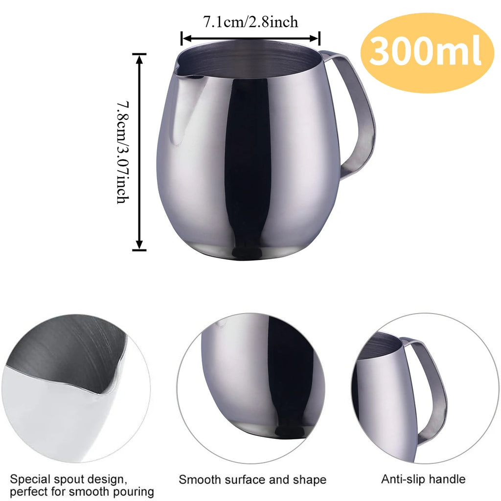 10oz Stainless Steel Milk Frothing Pitcher – 300ml Precision Spout for Latte Art, Barista-Grade Steaming Jug, Coffee Accessories Oasis Select
