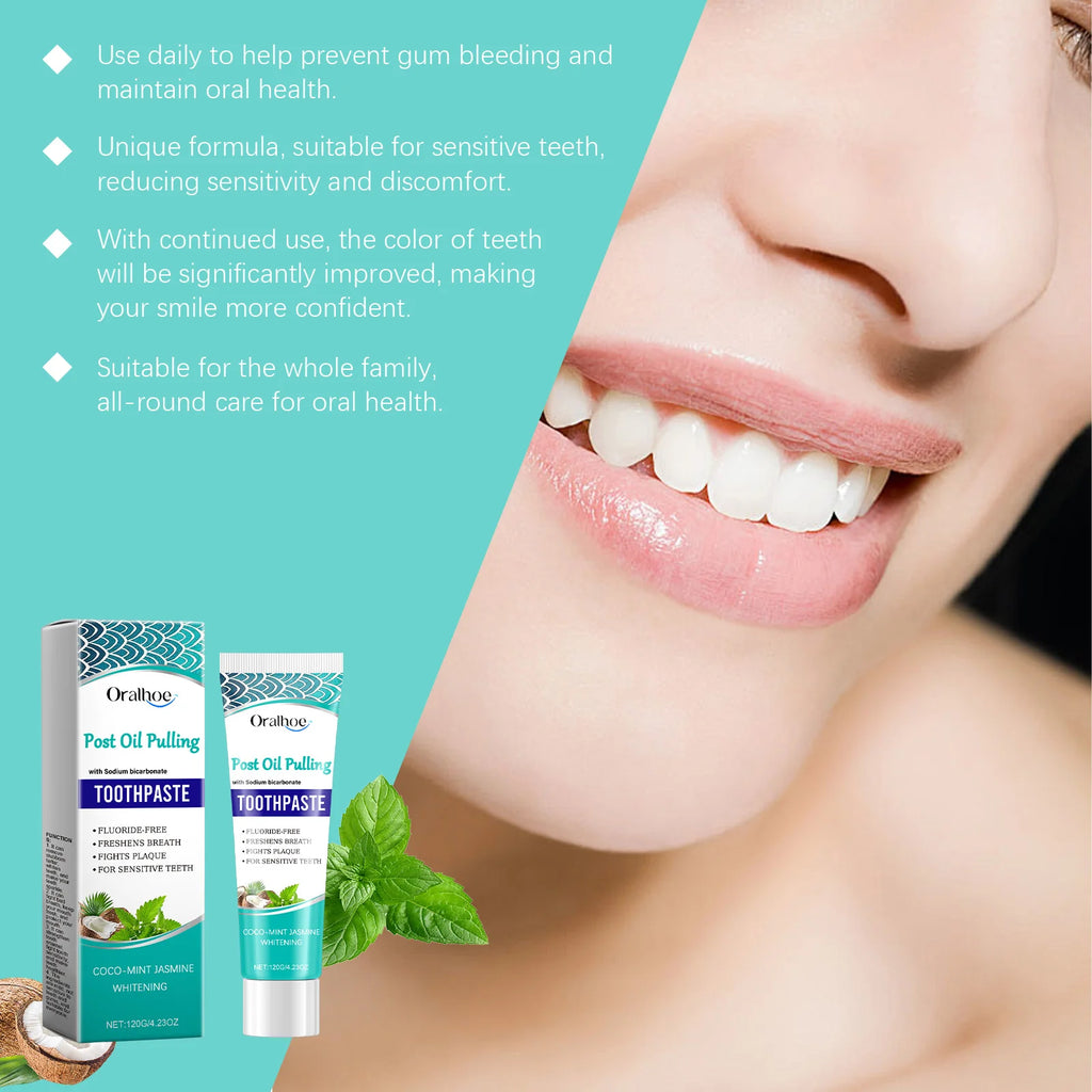 Coconut Oil Teeth W-hitening Toothpaste Repair Cavitie Reduce Yellowing Deep Clean Remove Plaque Stains Gum Treatment Toothpaste Oasis Select