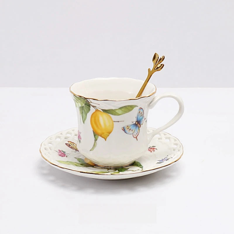 European Lemon Pattern Ceramic Dinner Steak Plate Bowl Fruit Candy Dim Sum Western Cuisine Plate Dishes Home Breakfast Plate Oasis Select