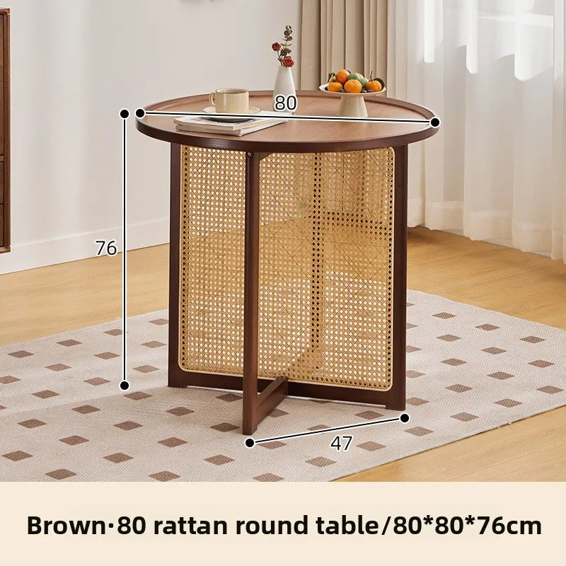 Japanese rattan dining table and chair small round table household balcony South East Asia bed and breakfast tea table log wind Oasis Select 80 days brown