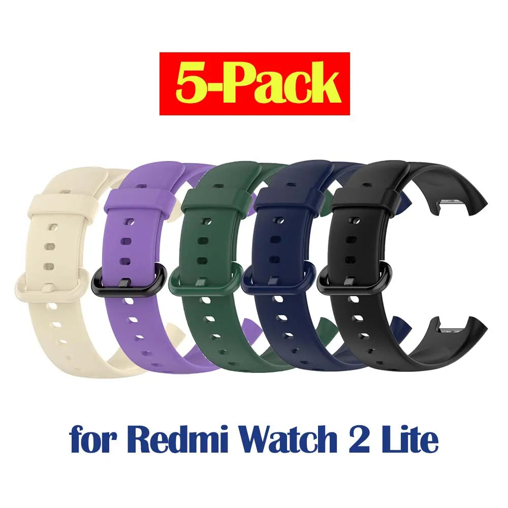 5-Pack Silicone Bands for Xiaomi Redmi Watch 2 Lite – Mixed Colors Smartwatch Band Set Oasis Select 5 Mixed color