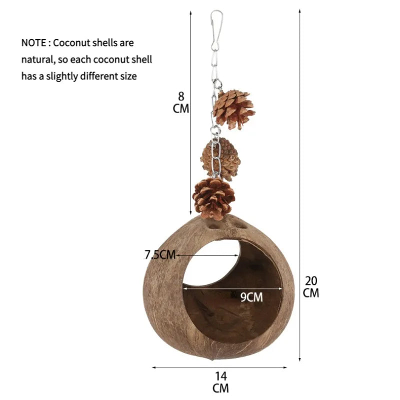 Coconut Bird Nest Hut With Ladder Hanging,Hanging Coconut Bird House Parrot Hideout Bird Cage For Lovebird Pigeons Pet Supplies Oasis Select