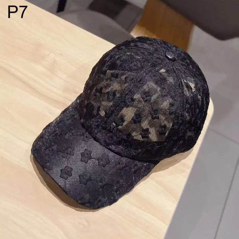 Lace Flower Baseball Cap for Women Adjustable Hollow Thin Summer Hat Breathable Sun Protection for Outdoor Sports Travel Oasis Select 7