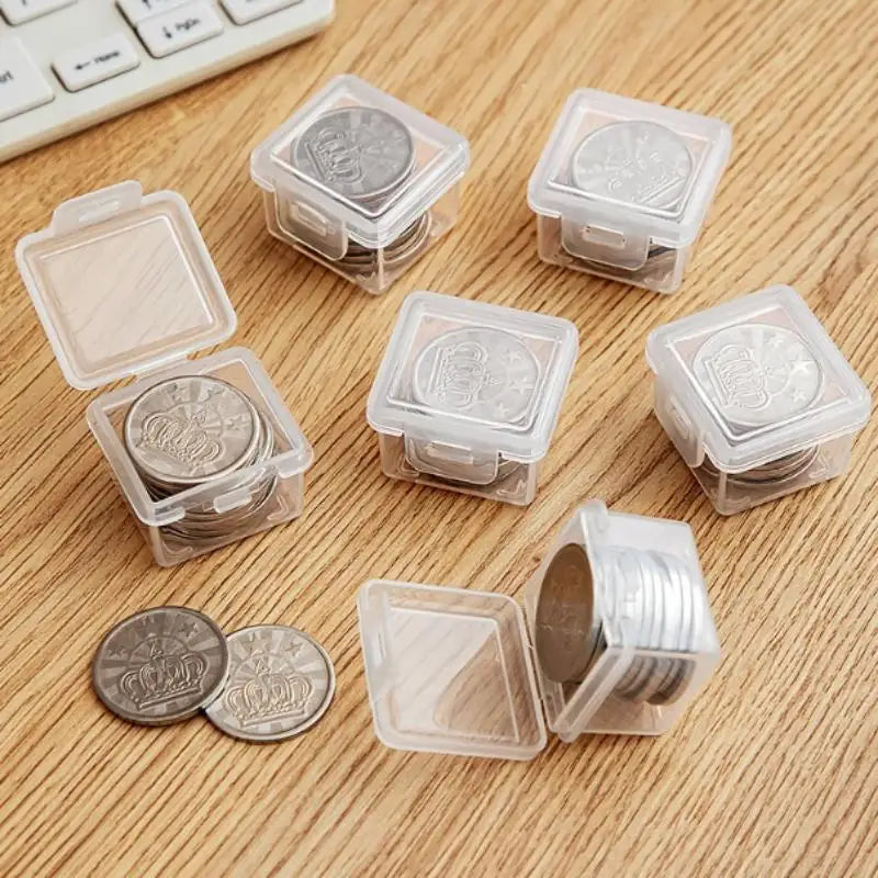Clear Rectangular Coin Cases Capsules Container Holder Storage Box Plastic For Storing Coins Bins Oasis Select 6PCS A2