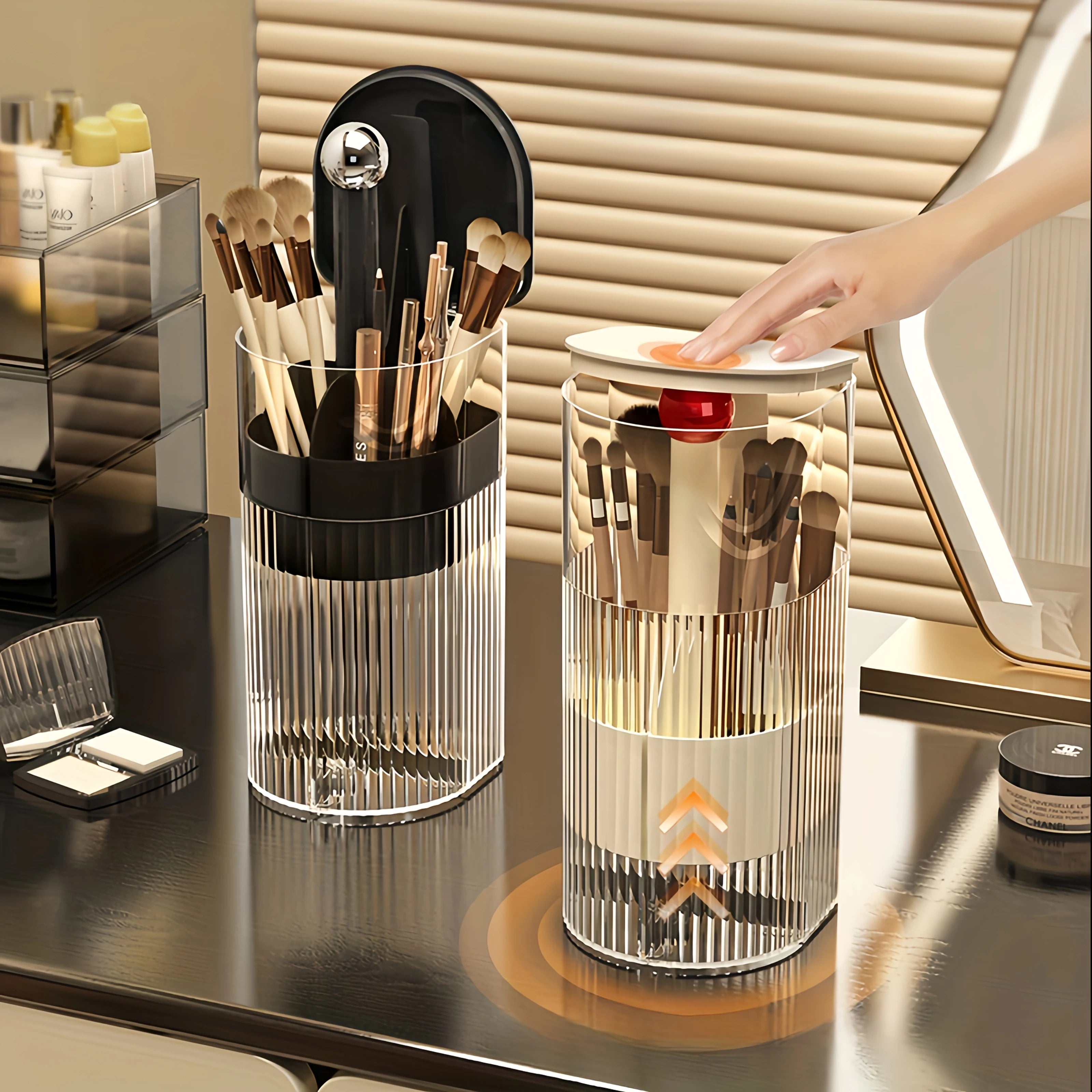 1pc cosmetic brush storage tube, press dustproof, high-grade eyebrow pencil shelf, automatic lifting brush barrel. Oasis Select