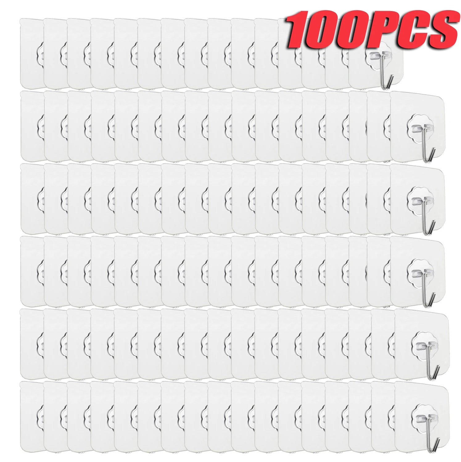 100-300PCS Transparent Stainless Steel Self-Adhesive Hooks Bathroom Towel Clothes Storage Sticker Hooks Key Hangers Storage Oasis Select 100 PCS