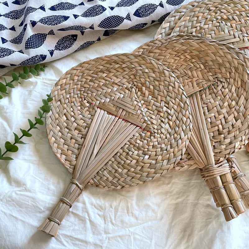 1pc Chinese Style Pure Hand Woven Craft Fan Summer Mosquito Repellent Fan Natural Palm Leaf Hand Shake Fan Home Decoration Oasis Select A513C China