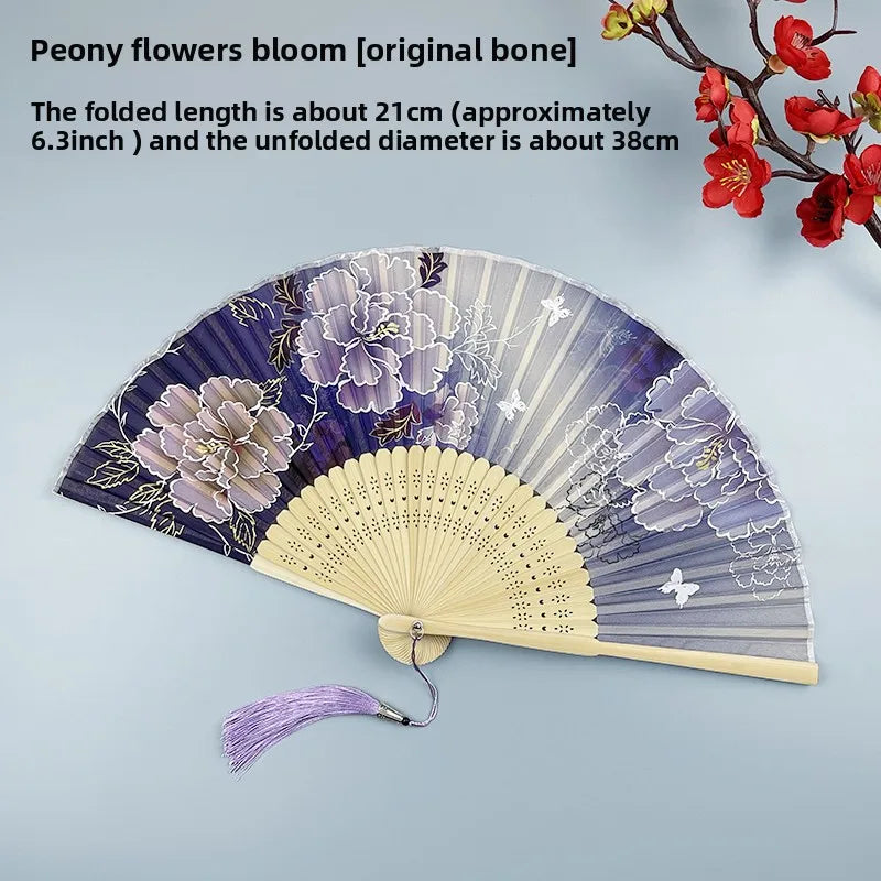 6-inch Portable Folding Fan Chinese-style Peony Flower Fan Summer Folding Craft Fan Oasis Select 2