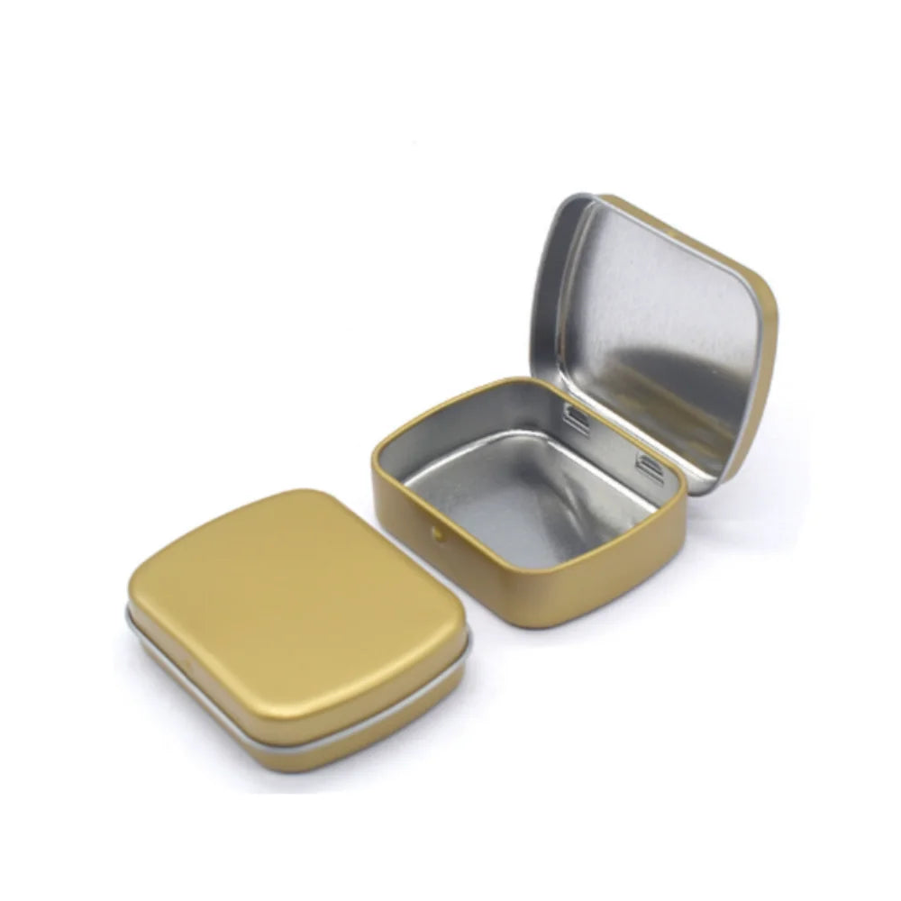 1Pc Metal Rectangular Empty Mini Tin Box Tinplate Push Candy Pill Cases Money Coin Jar Hinged Containers Organizer Storage Box Oasis Select gold 6X4.7x1.5cm