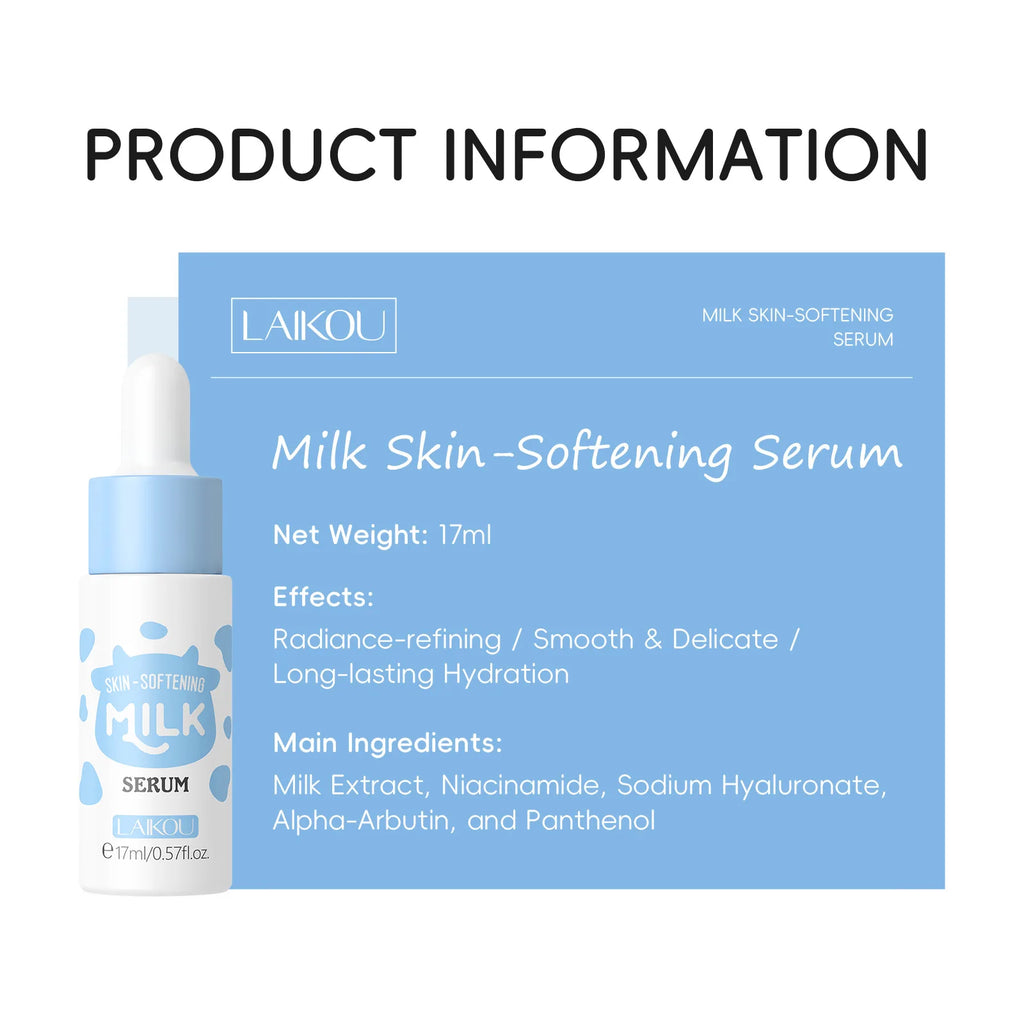 LAIKOU Milk Serum Facial Brightening Essence Shrink Pores Hydrating Moisturizing Treatment Repair Serum Skin Care 17ml Oasis Select