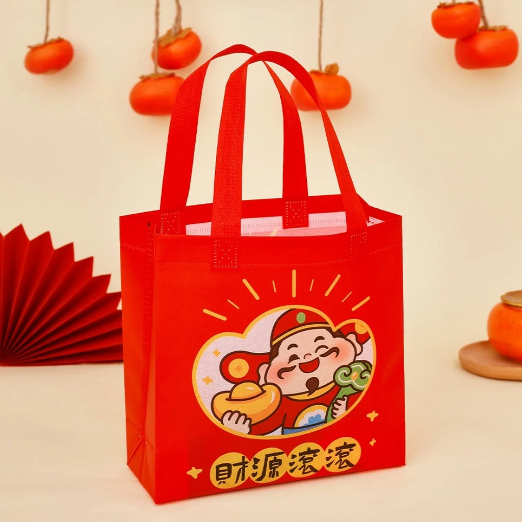 Non Woven New Year Gift Bag Foldable Gift Storage Bag With Handle Good Luck Wealthy Fortune Printed Tote Bag New Year Decoration Oasis Select 1 Other