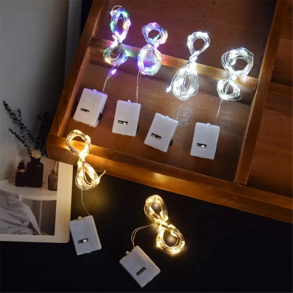 10/20pcs LED String Lights Copper Silver Wire Garland Light 3 Modes LR44 Battery Fairy Lights for Christmas Wedding Party Decor Oasis Select